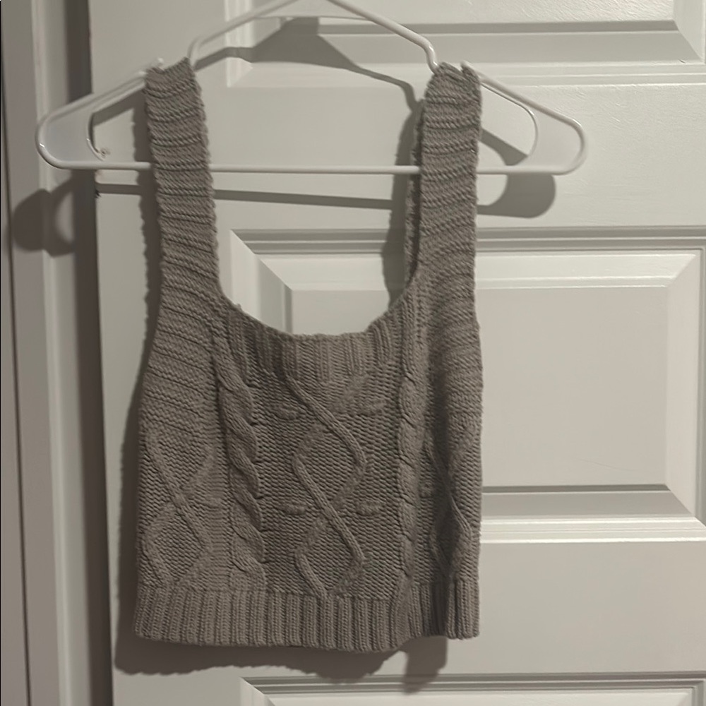 Kendall & Kylie Gray Ribbed Crop Tank Top and Cardigan